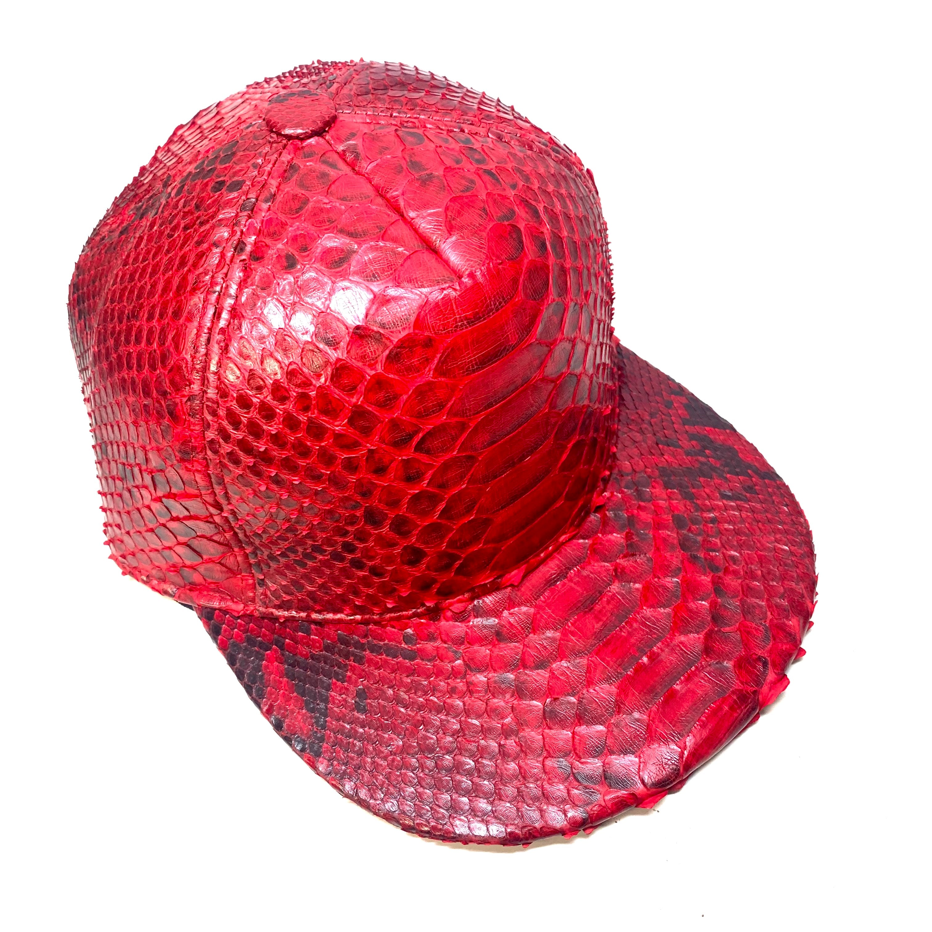 Barya NewYork All-Over Red Python Strap-Back Hat - Dudes Boutique