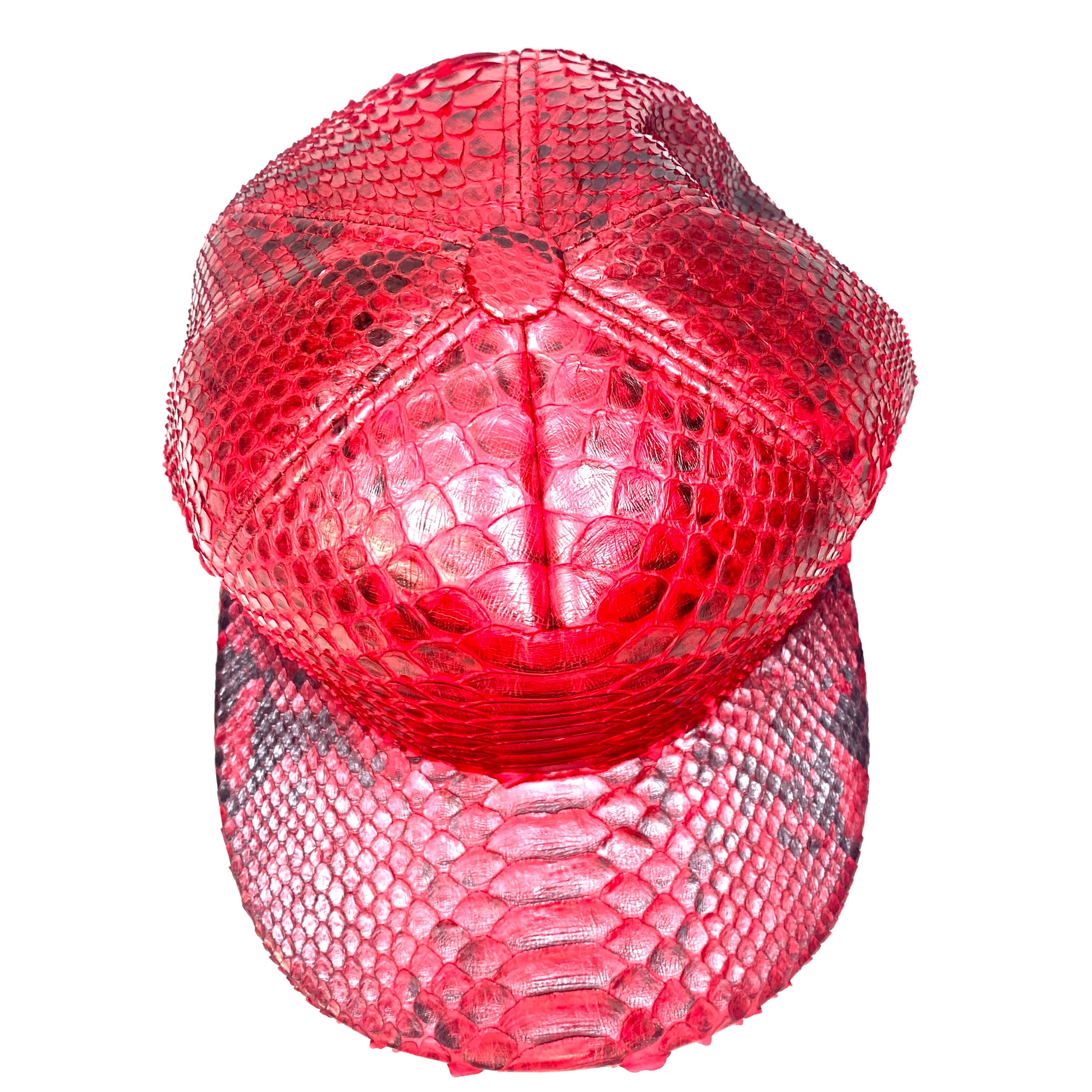 Barya NewYork All-Over Red Python Strap-Back Hat - Dudes Boutique