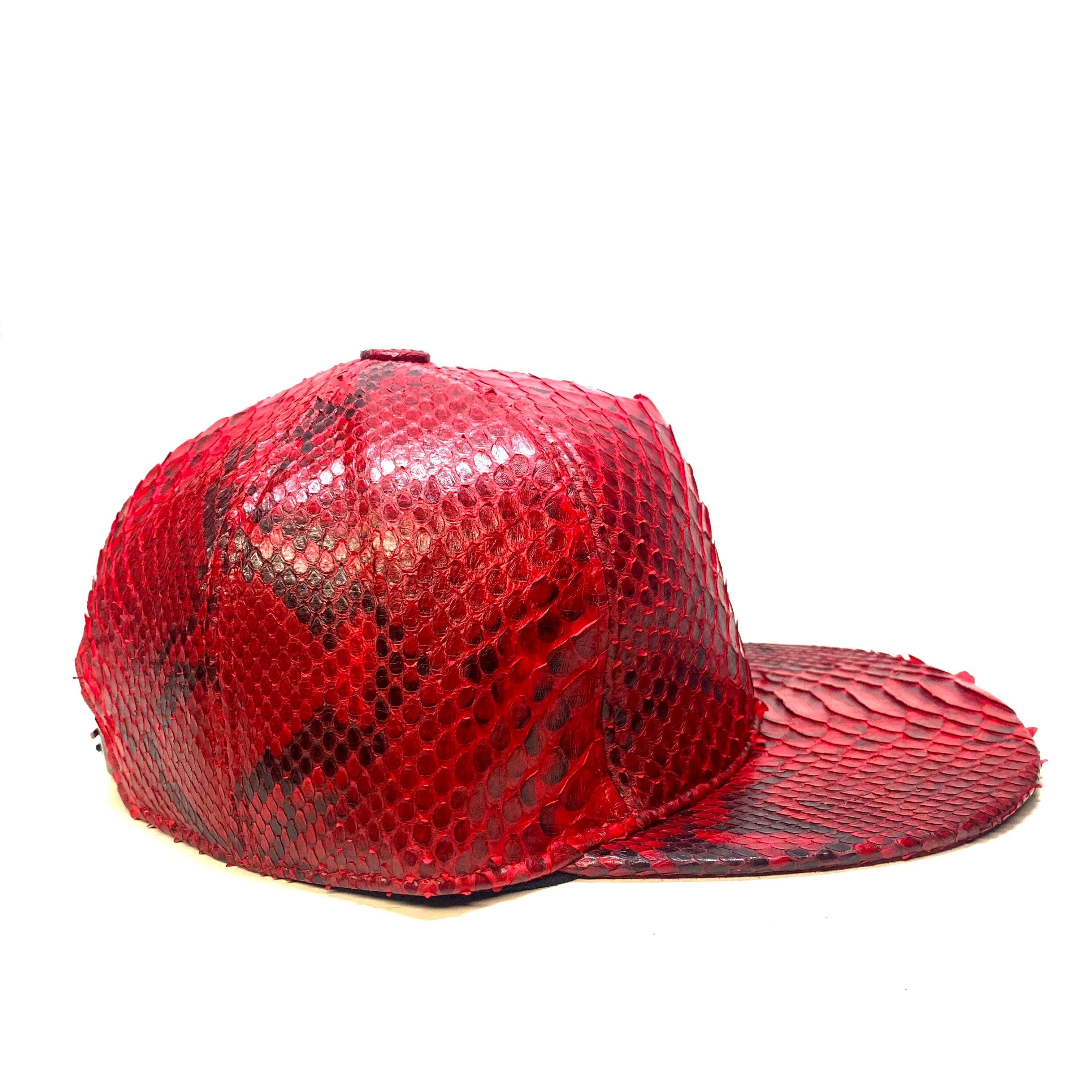 Barya NewYork All-Over Red Python Strap-Back Hat - Dudes Boutique