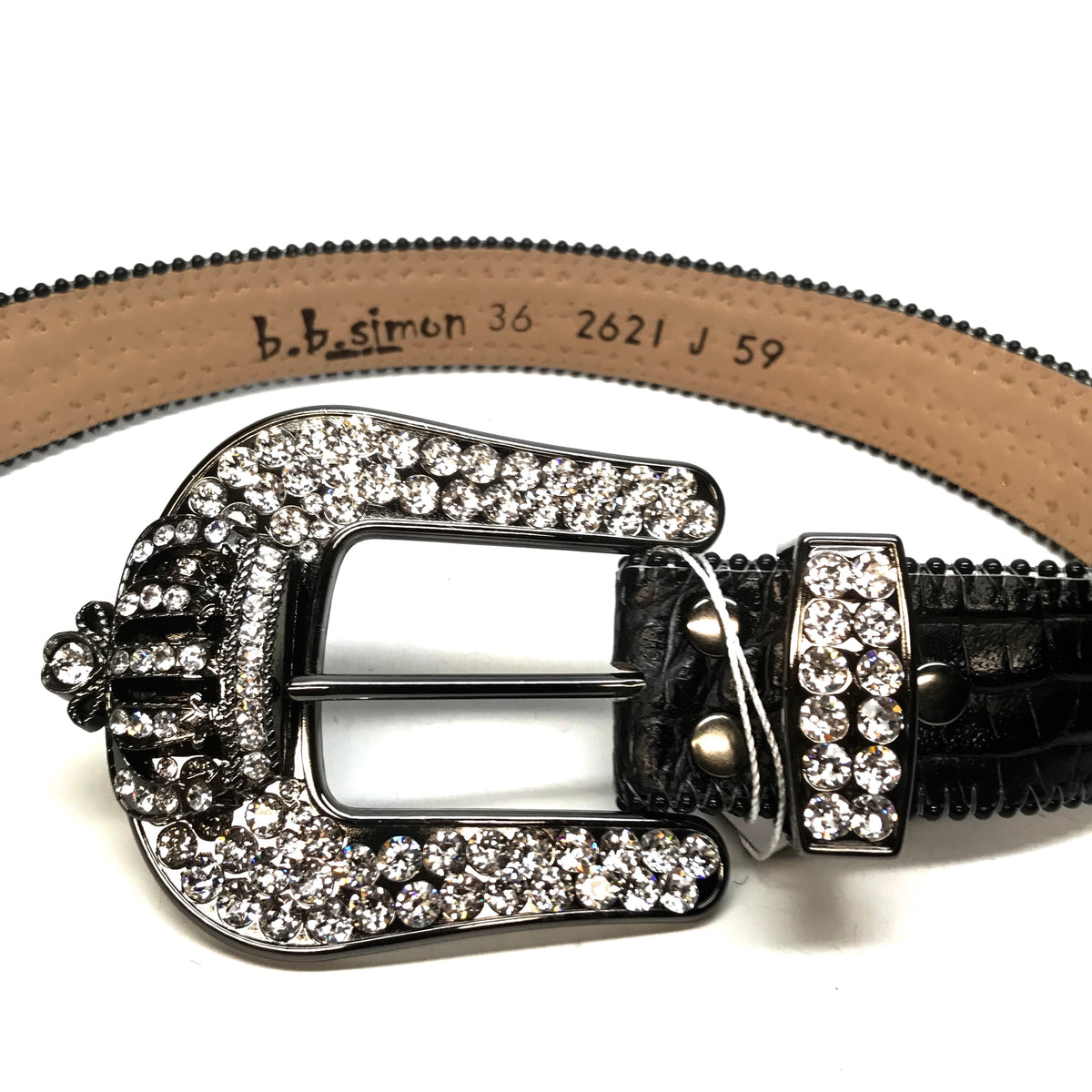 b.b. Simon 'Black Crown' Double Studded Row Crystal Belt - Dudes Boutique