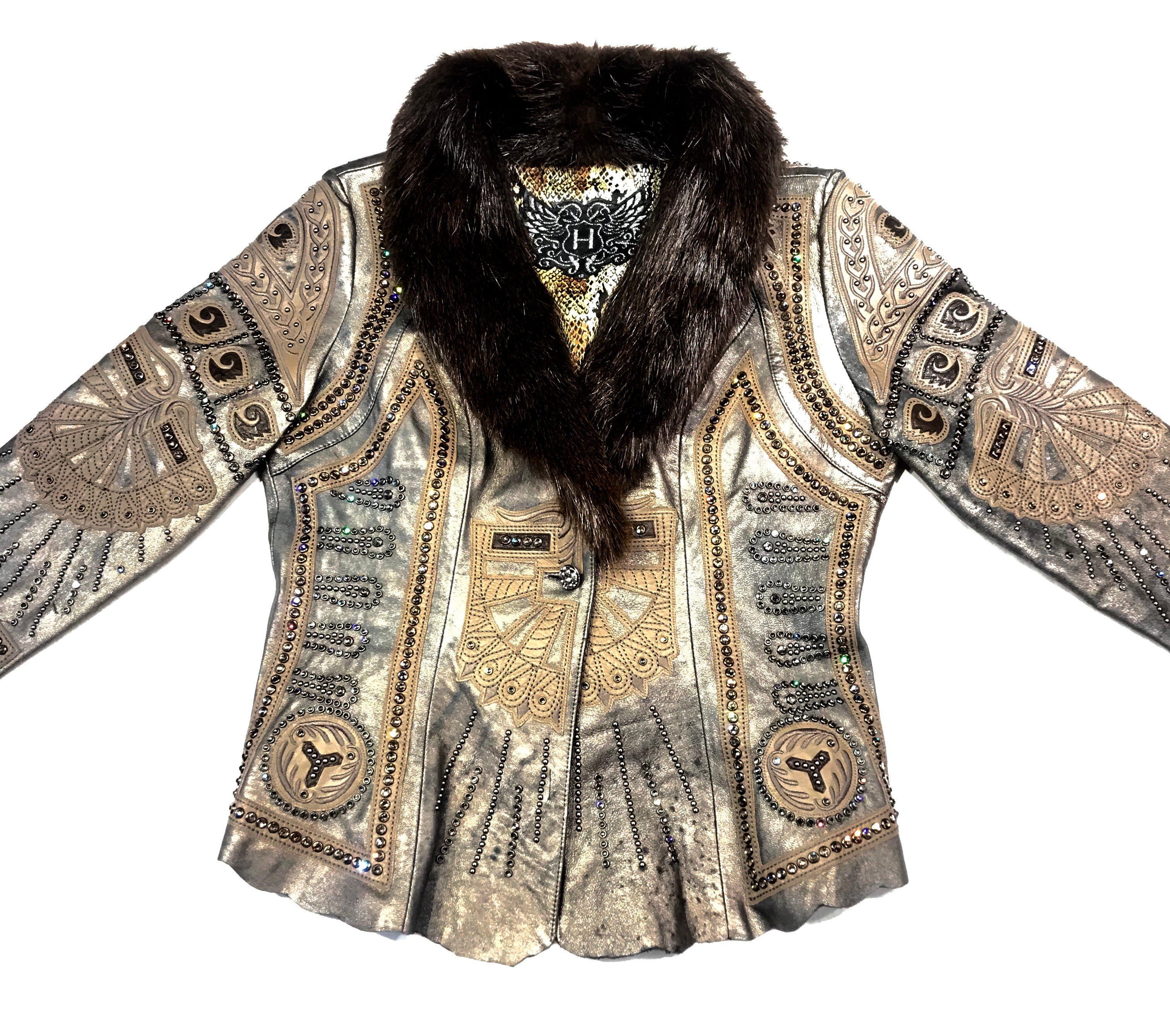 Kashani Mink Aztec Swarovski Crystal Jacket - Dudes Boutique