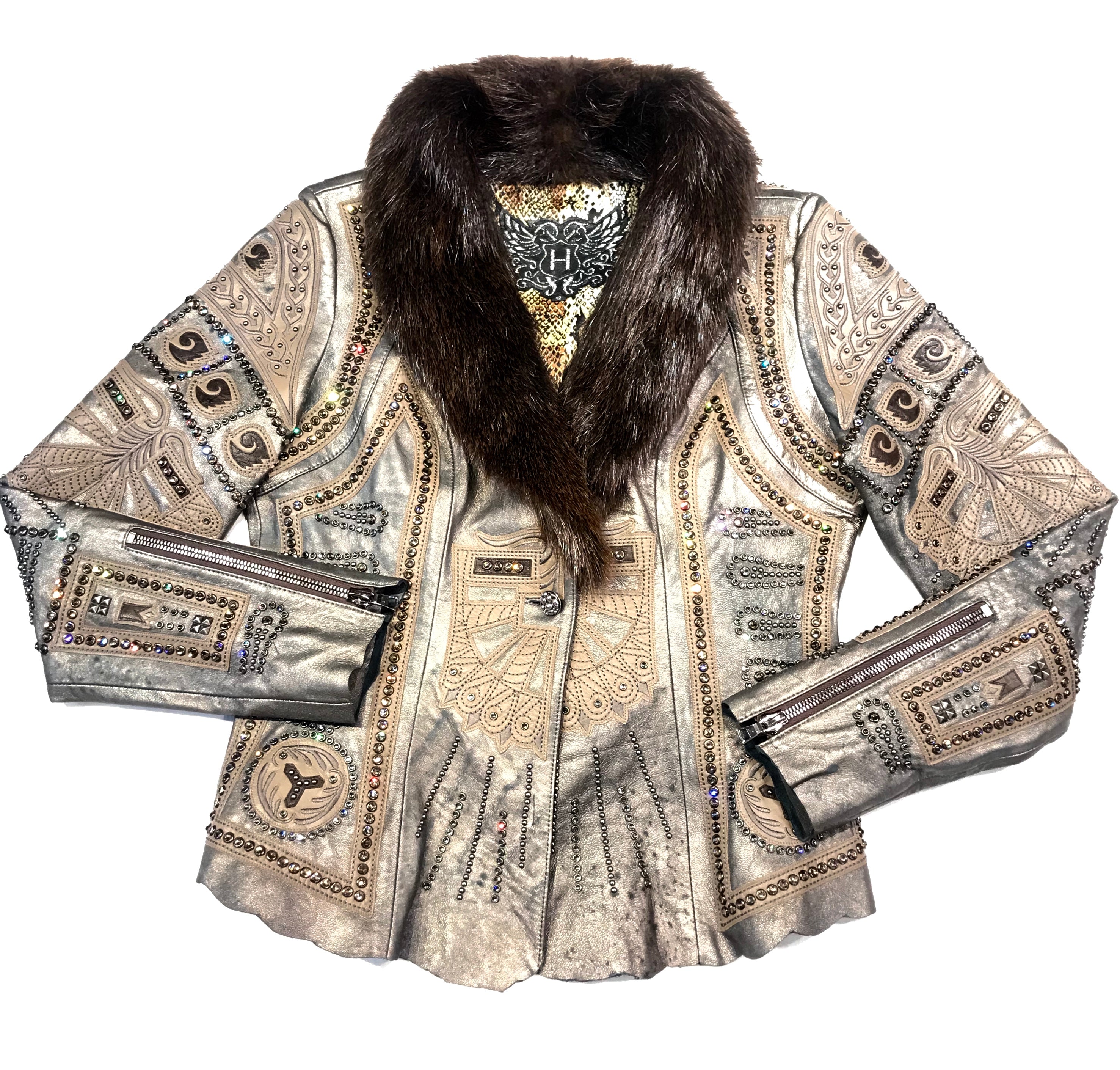 Kashani Mink Aztec Swarovski Crystal Jacket - Dudes Boutique