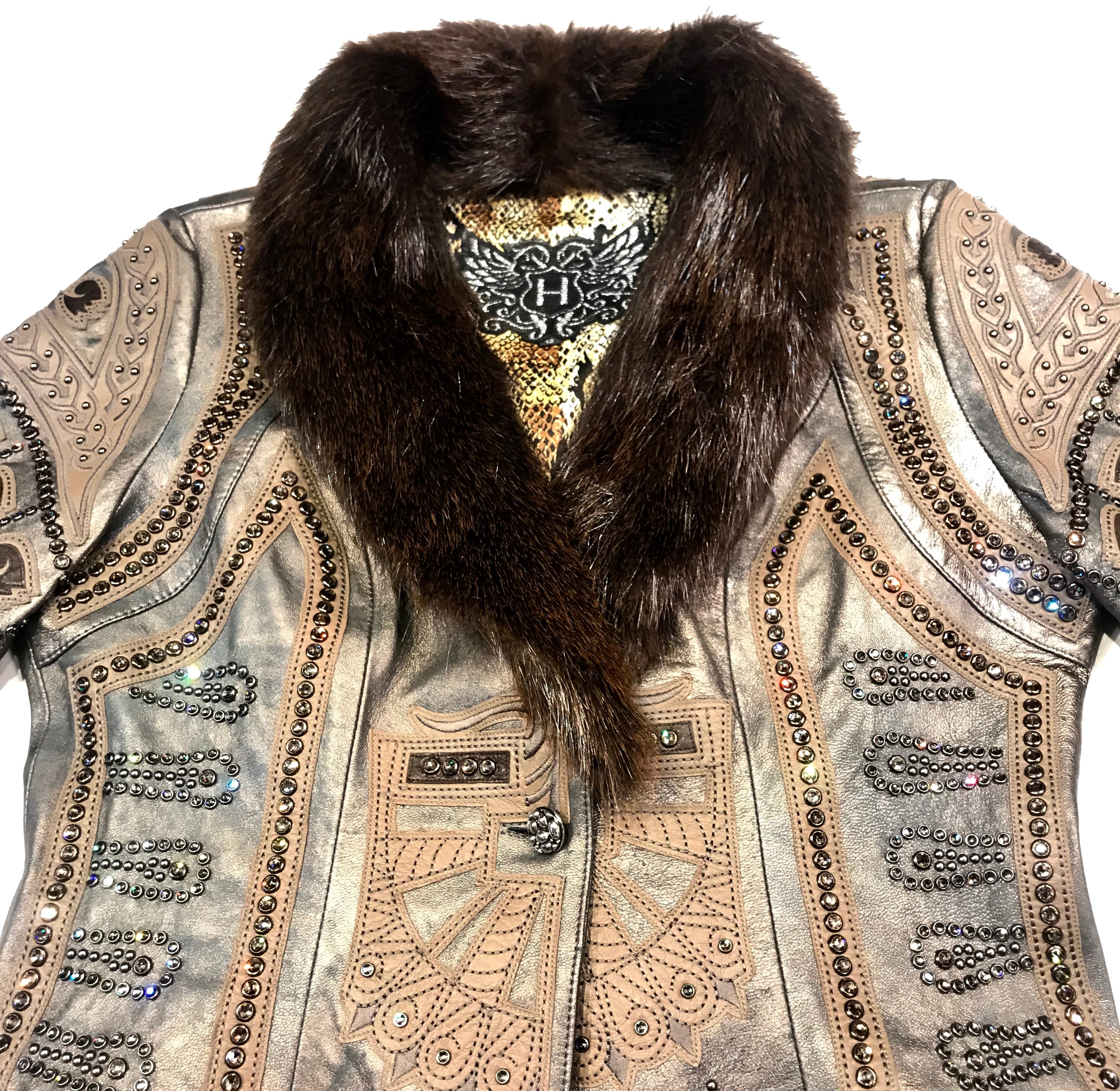 Kashani Mink Aztec Swarovski Crystal Jacket - Dudes Boutique