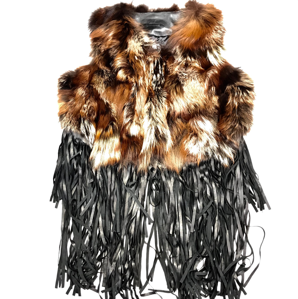 Mitchie's Natural Fox Fur Fringe Leather Vest - Dudes Boutique