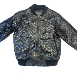 Kashani Genuine Pirarucu Fish Black Bomber Jacket - Dudes Boutique