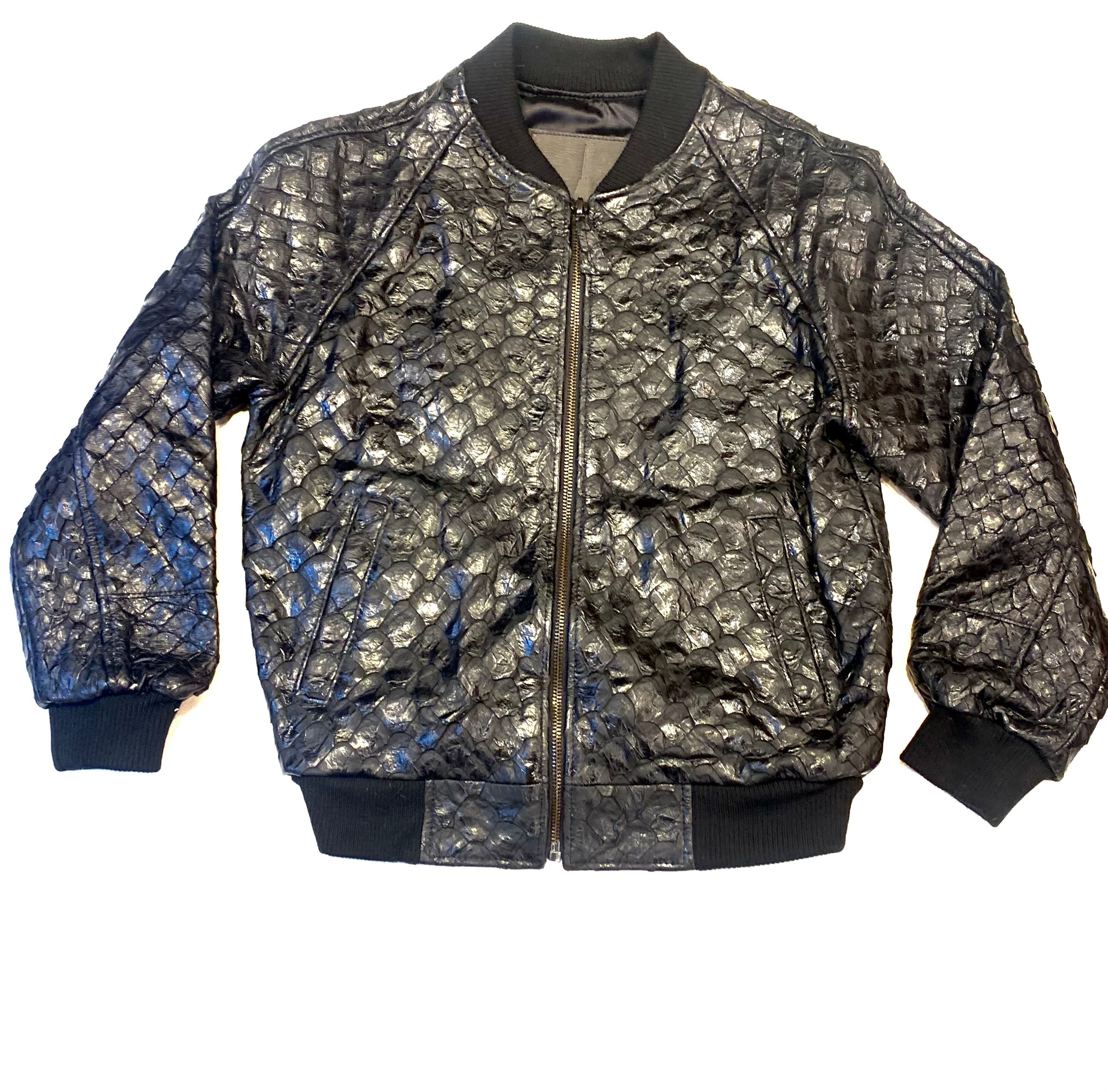 Kashani Genuine Pirarucu Fish Black Bomber Jacket - Dudes Boutique