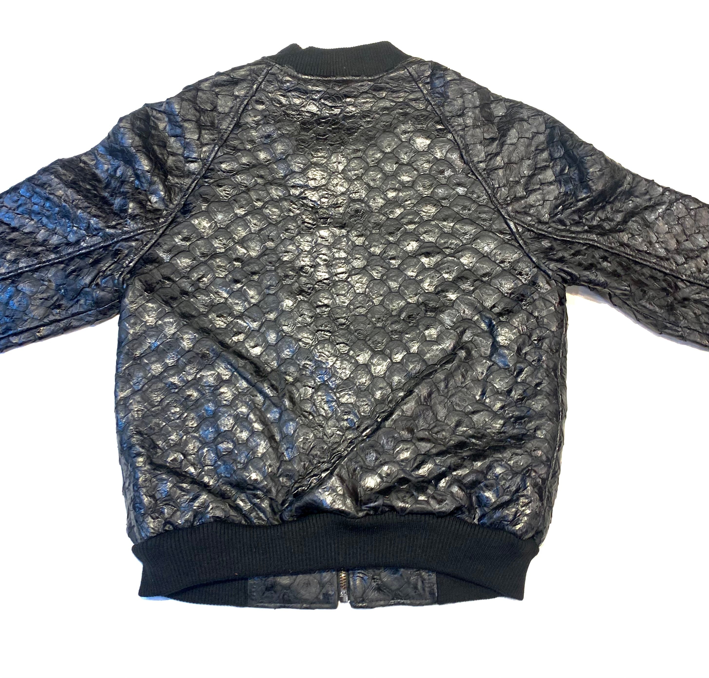 Kashani Genuine Pirarucu Fish Black Bomber Jacket - Dudes Boutique