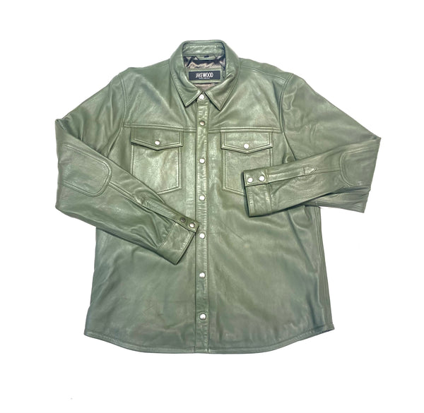 Kashani Men's Olive Green Lambskin Button-Up Shirt - Dudes Boutique