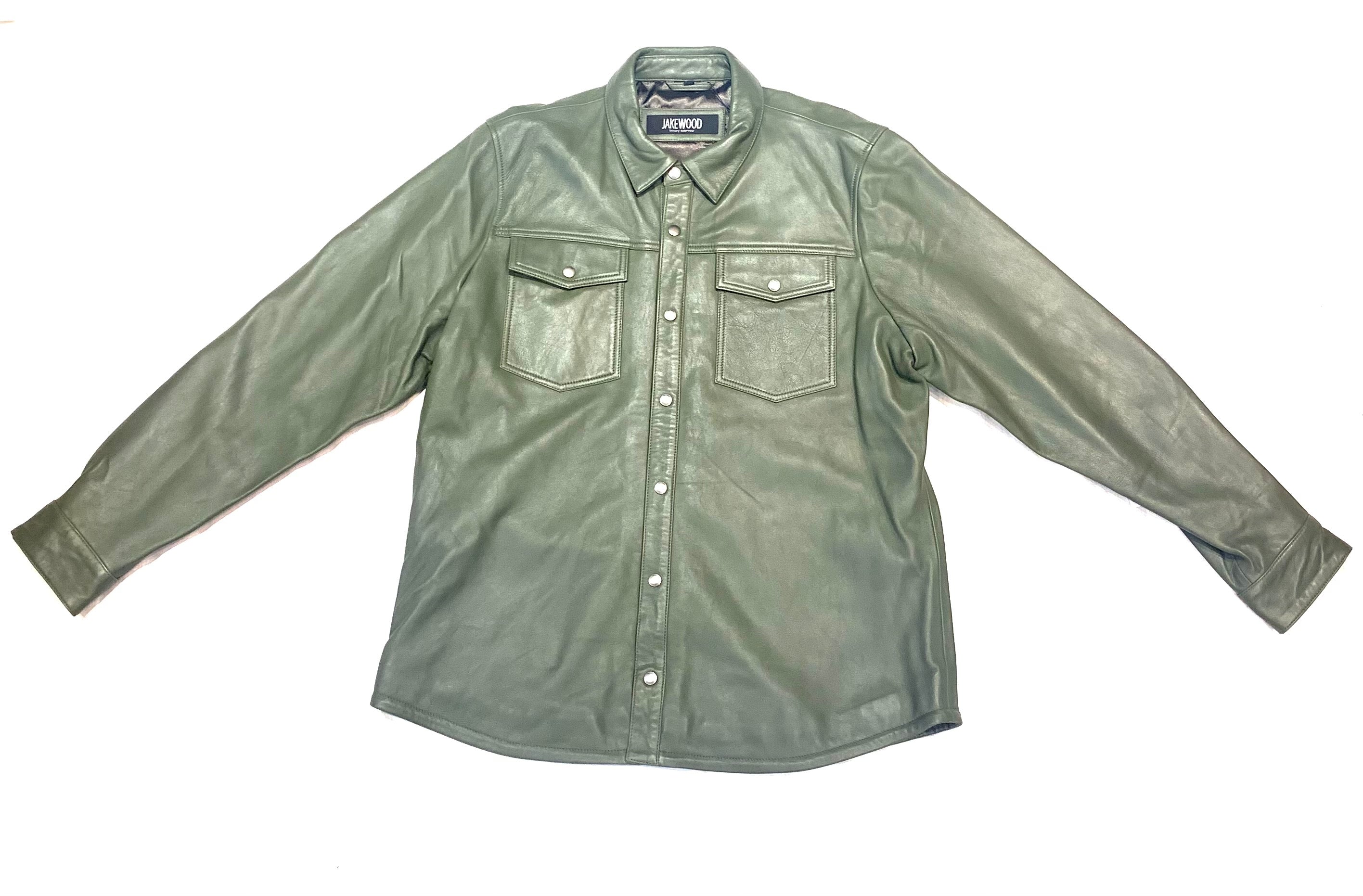 Kashani Men's Olive Green Lambskin Button-Up Shirt - Dudes Boutique