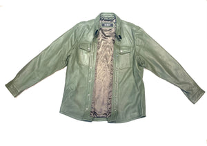 Kashani Men's Olive Green Lambskin Button-Up Shirt - Dudes Boutique