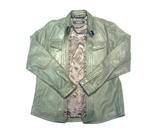 Kashani Men's Olive Green Lambskin Button-Up Shirt - Dudes Boutique