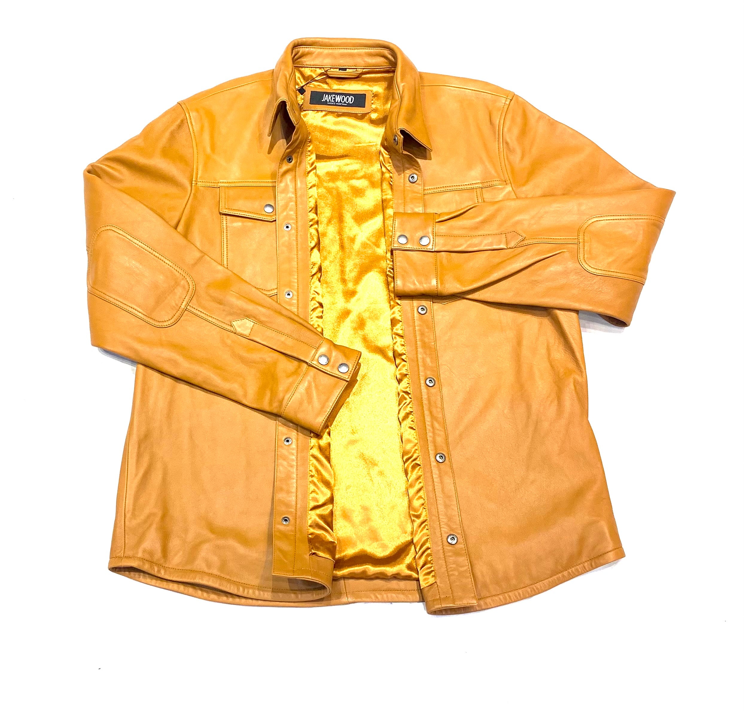 Kashani Men's Caramel Lambskin Button-Up Shirt - Dudes Boutique