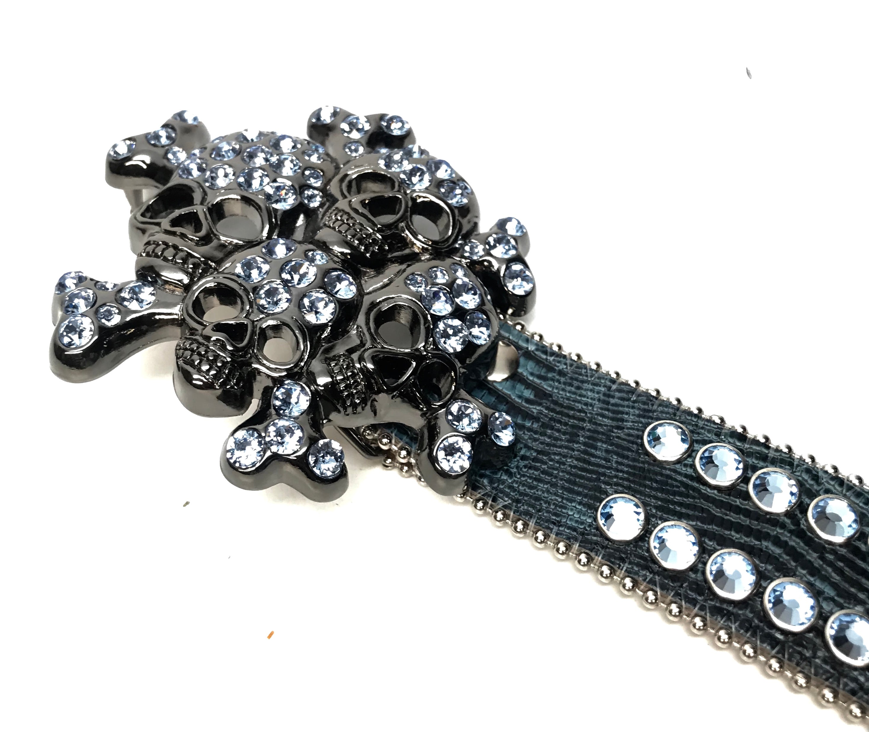 B.b. Simon Skull Blue Lizard Fully Loaded Double Row Crystal Belt ...