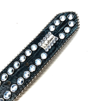 b.b. Simon Skull Blue Lizard Fully Loaded Double Row Crystal Belt - Dudes Boutique