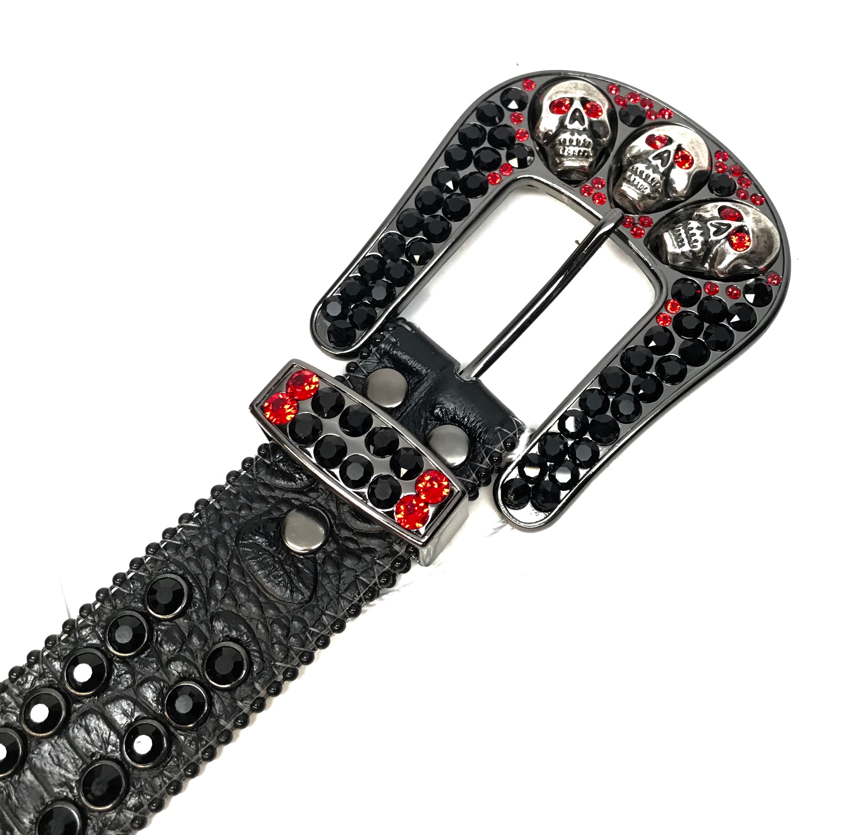 b.b. Simon Skull Black Red Fully Loaded Double Row Crystal Belt