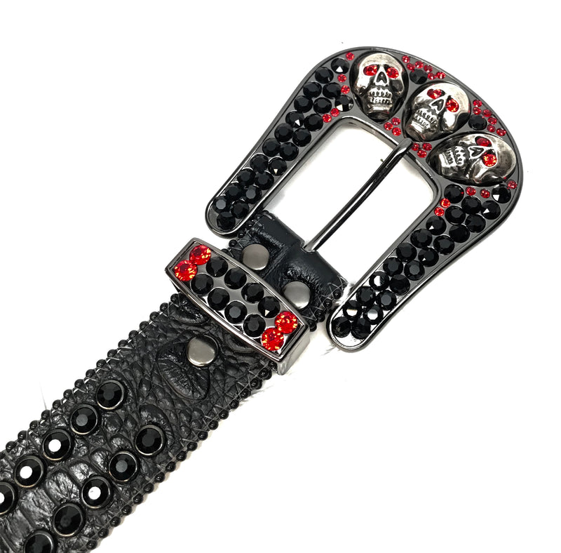 b.b. Simon Skull Black Red Fully Loaded Double Row Crystal Belt - Dudes Boutique
