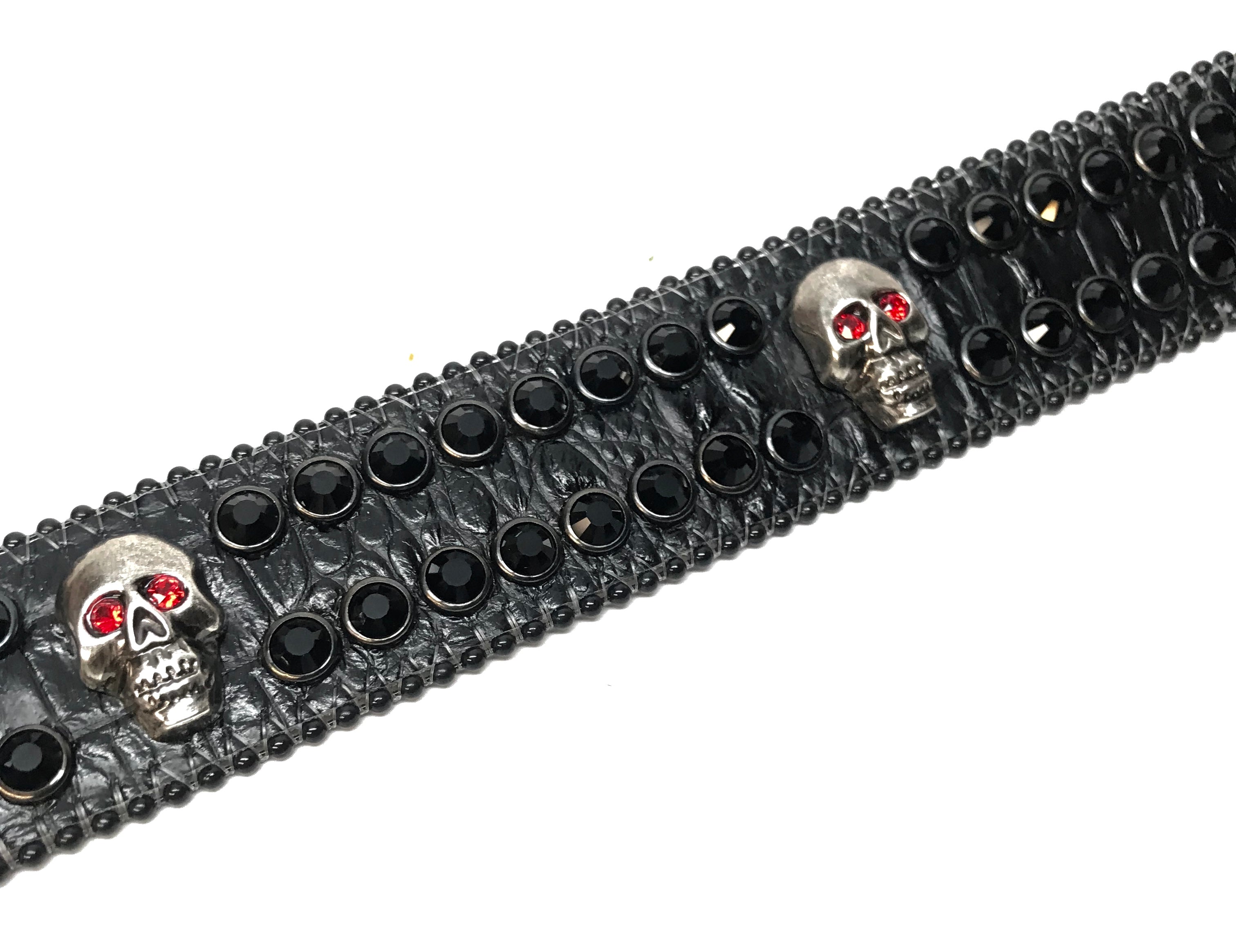 b.b. Simon Skull Black Red Fully Loaded Double Row Crystal Belt