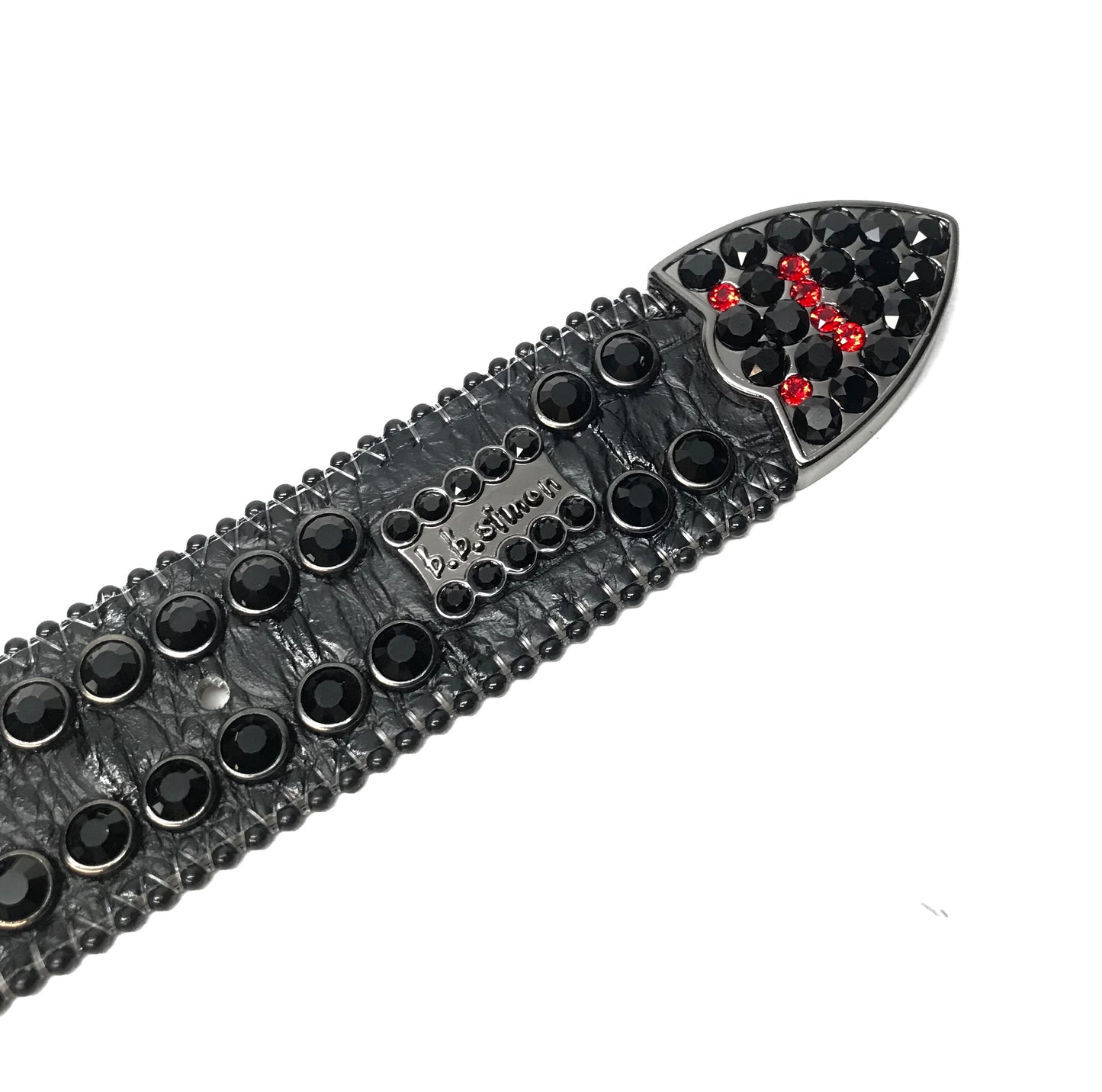 b.b. Simon Skull Black Red Fully Loaded Double Row Crystal Belt - Dudes Boutique