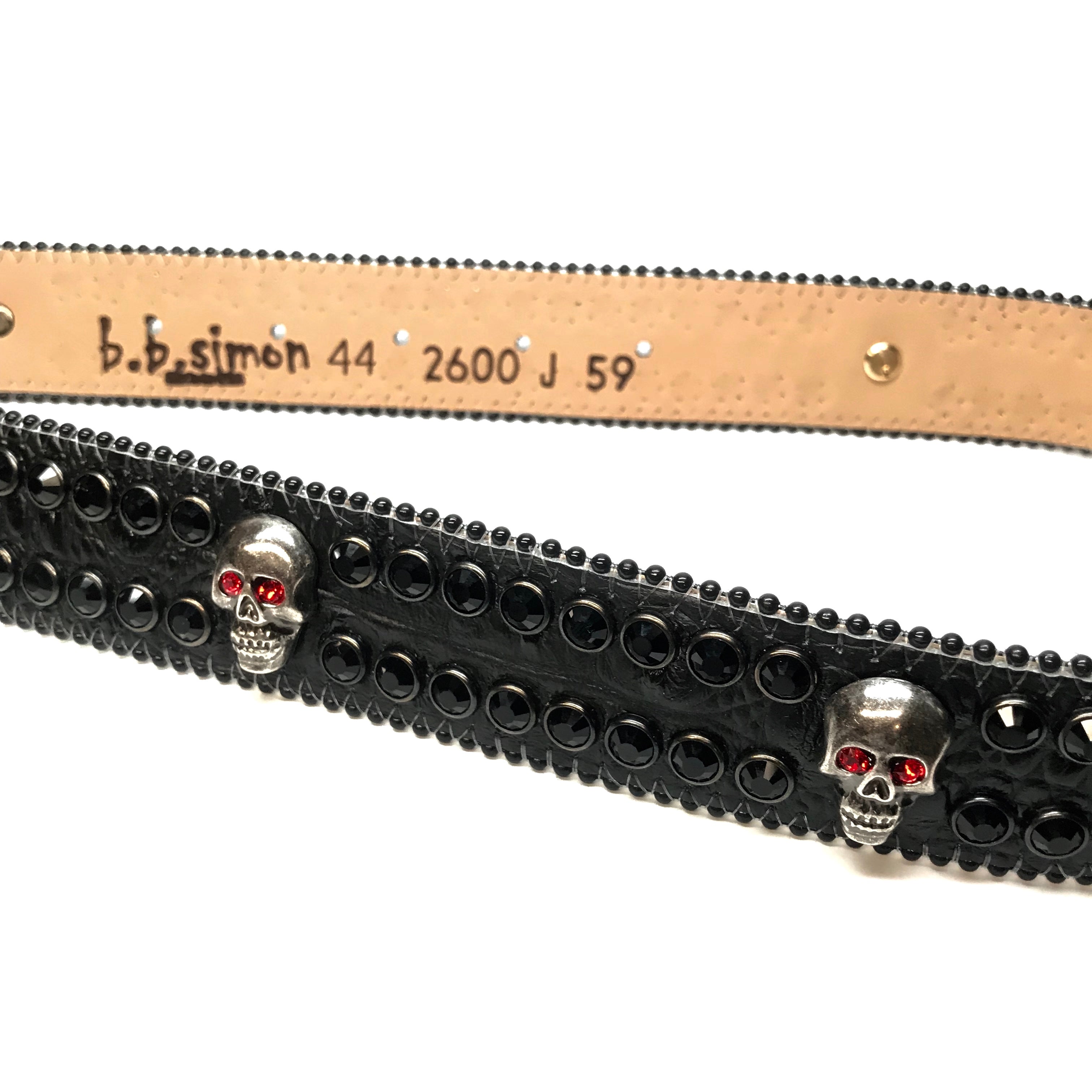 b.b. Simon Skull Black Red Fully Loaded Double Row Crystal Belt