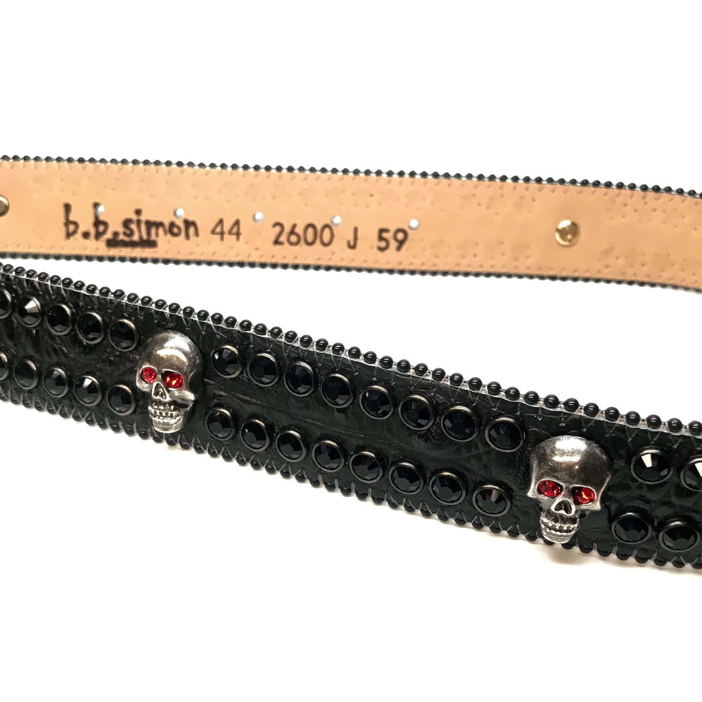 b.b. Simon Skull Black Red Fully Loaded Double Row Crystal Belt - Dudes Boutique