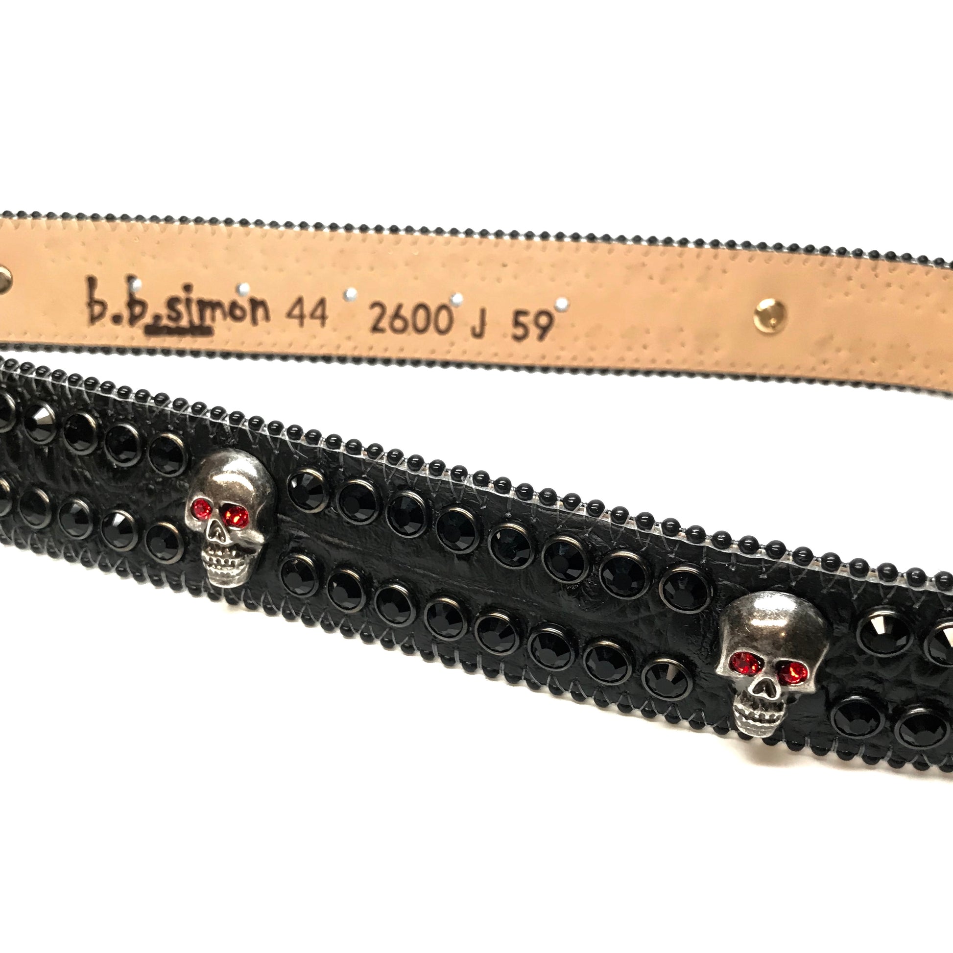 b.b. Simon Skull Black Red Fully Loaded Double Row Crystal Belt - Dudes Boutique