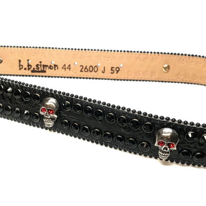 b.b. Simon Skull Black Red Fully Loaded Double Row Crystal Belt - Dudes Boutique