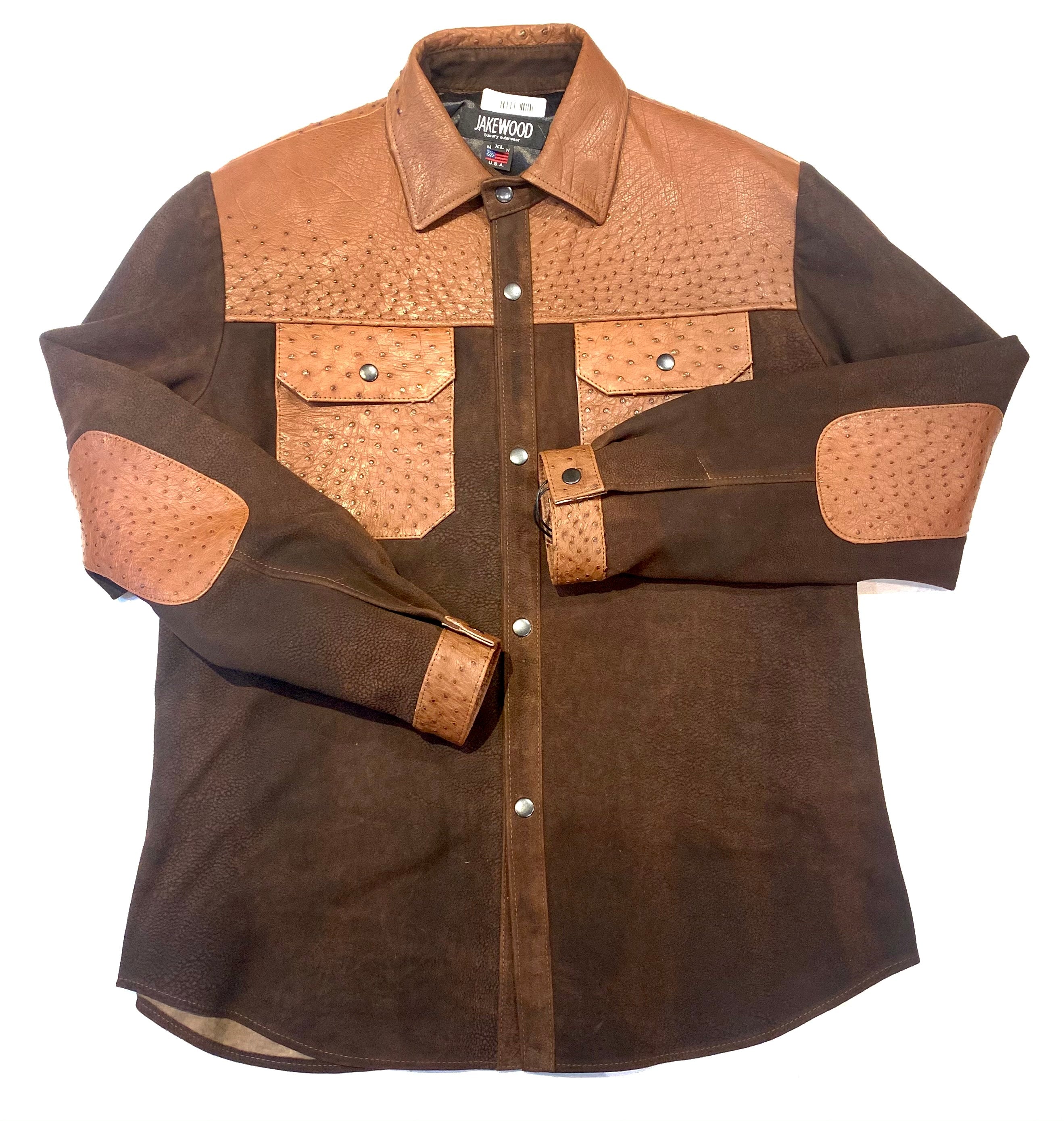 Kashani Chocolate Brown Ostrich Quill/Suede Shirt - Dudes Boutique