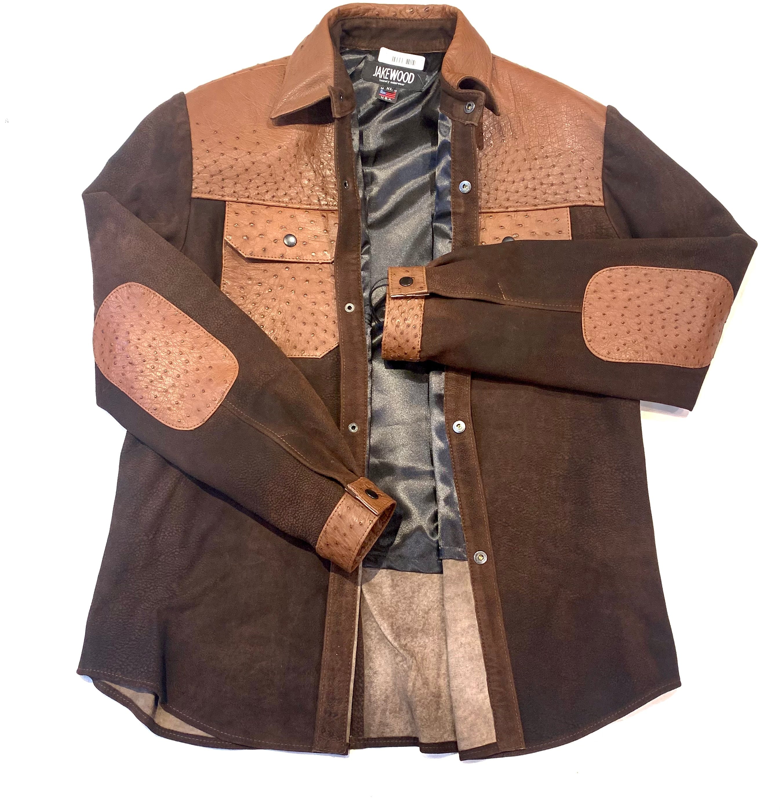 Kashani Chocolate Brown Ostrich Quill/Suede Shirt - Dudes Boutique