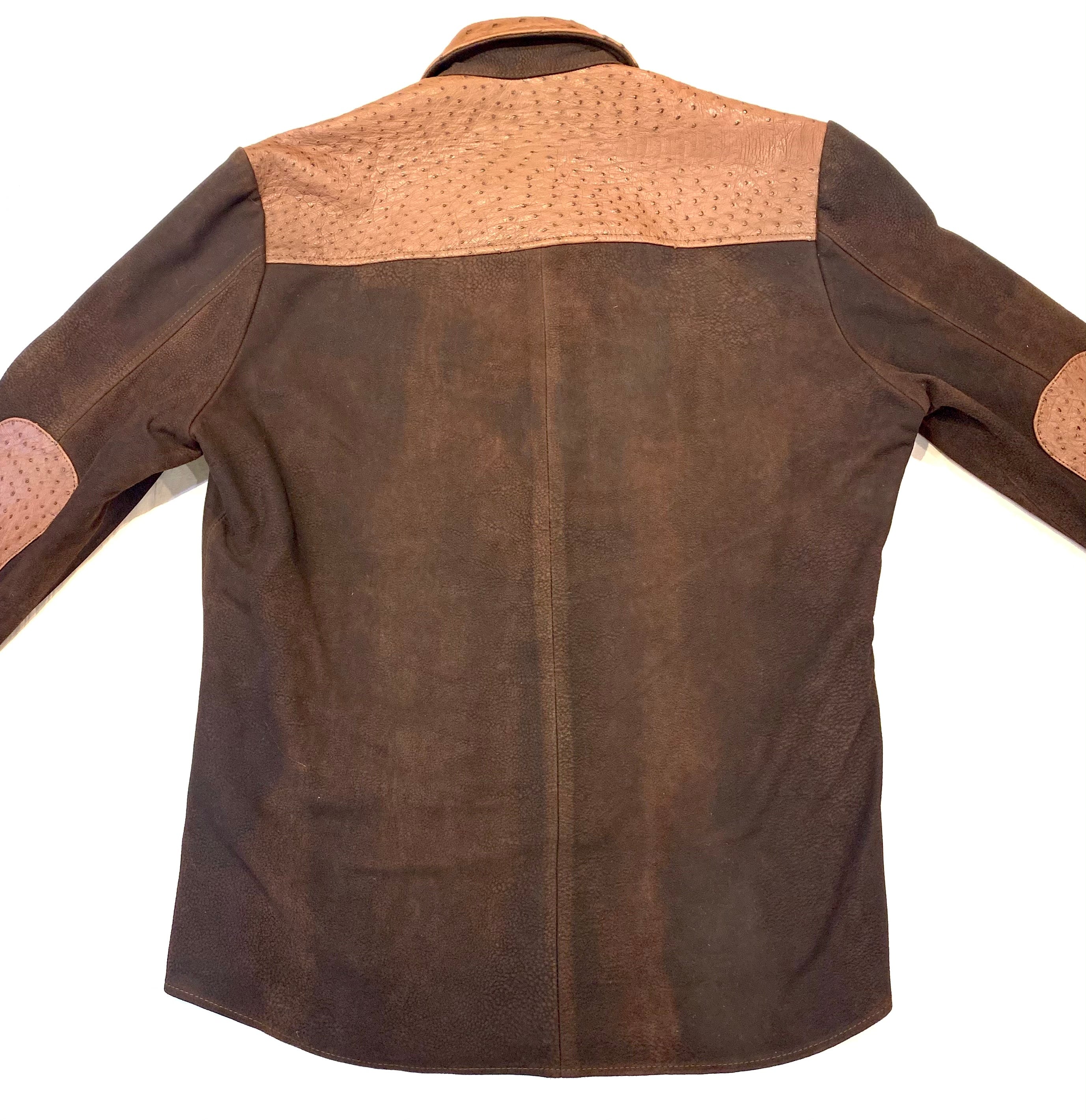 Kashani Chocolate Brown Ostrich Quill/Suede Shirt - Dudes Boutique