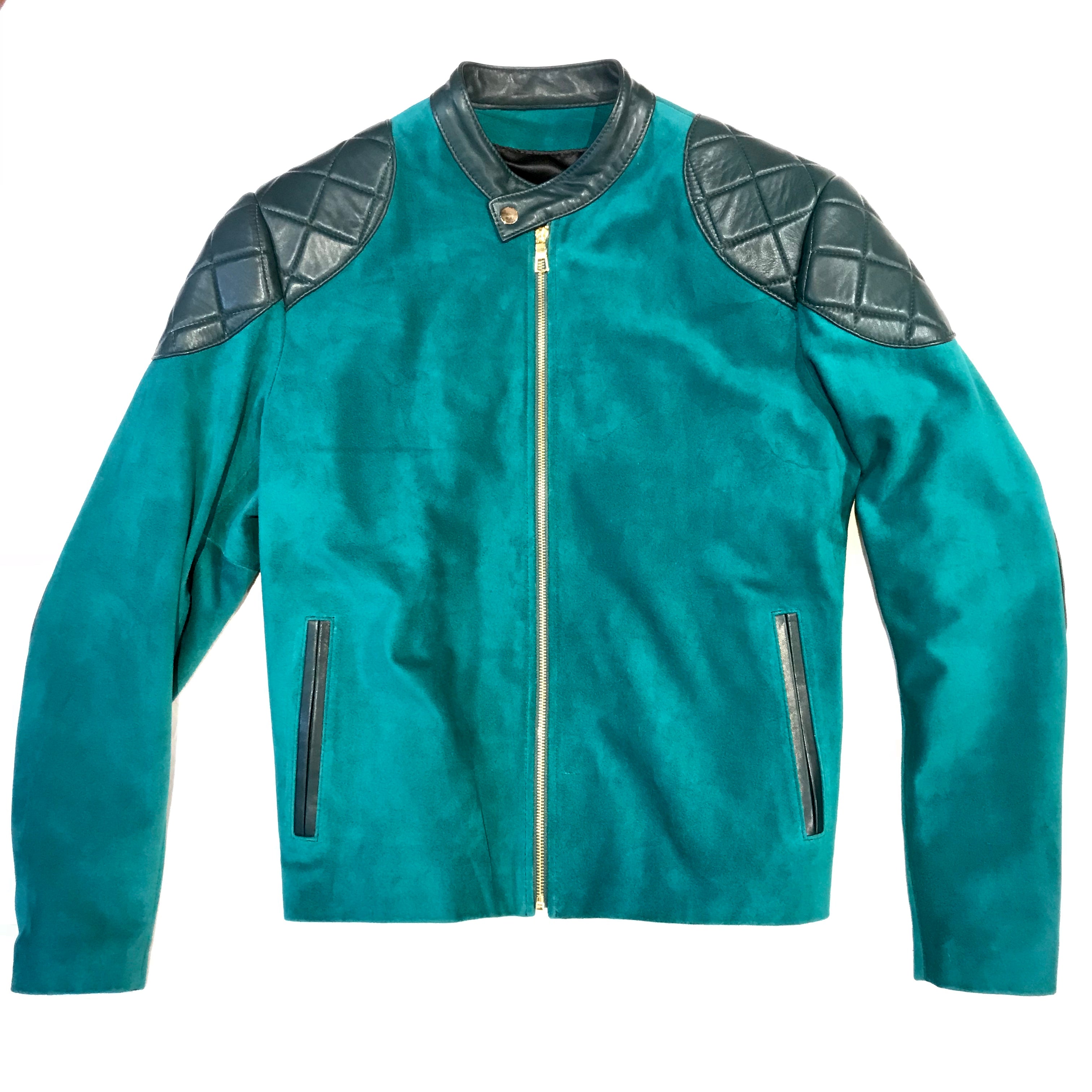 Kashani Turquoise Suede Chinese Collar Biker Jacket - Dudes Boutique