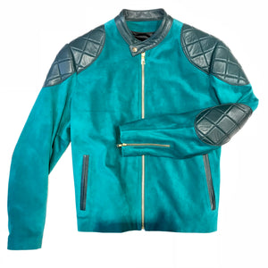 Kashani Turquoise Suede Chinese Collar Biker Jacket - Dudes Boutique