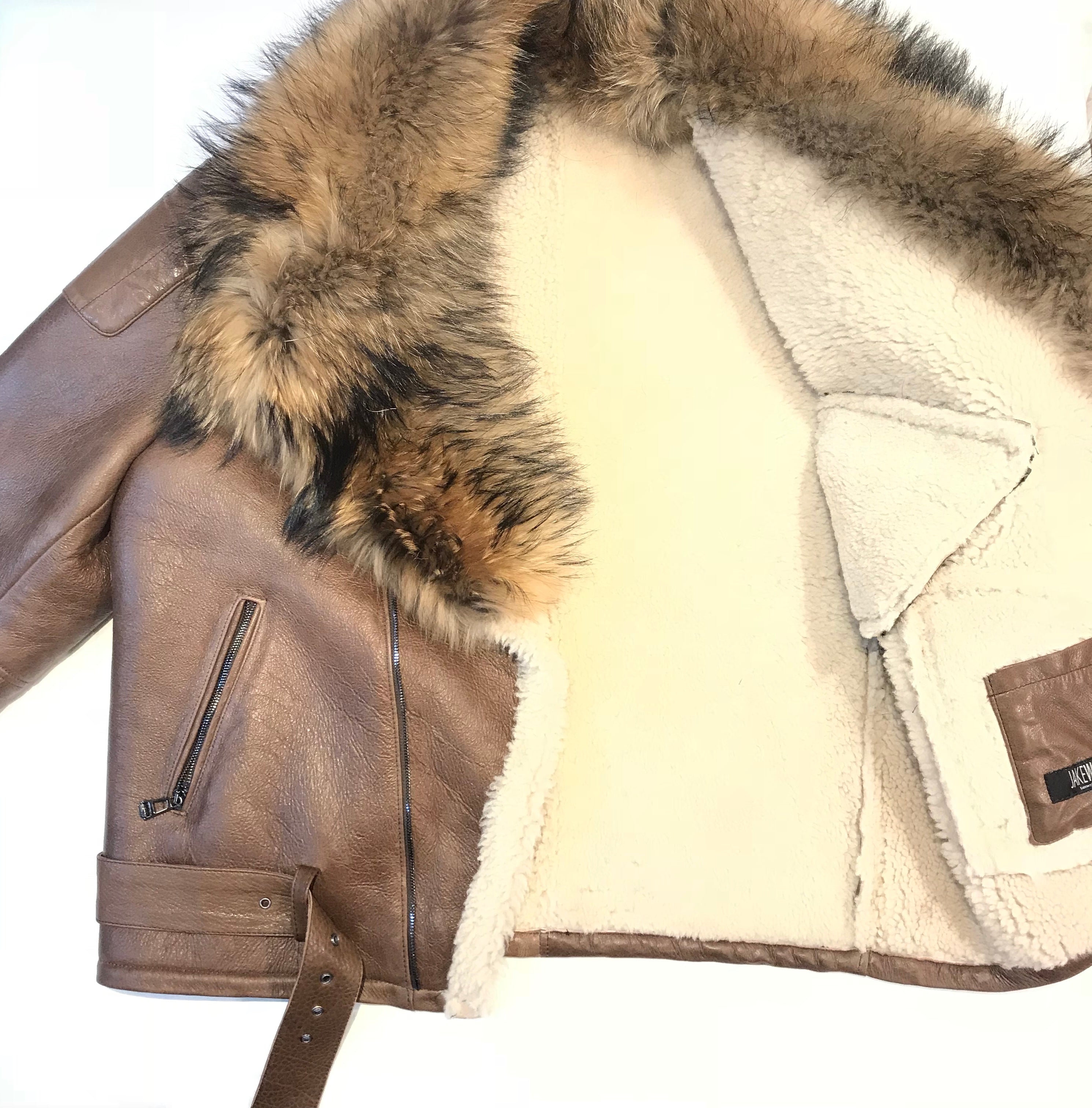 Kashani Chocolate Oversized Fox Collar Shearling Biker Jacket - Dudes Boutique