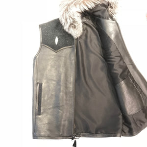 Kashani Black Stingray Silver Fox Hooded Vest - Dudes Boutique