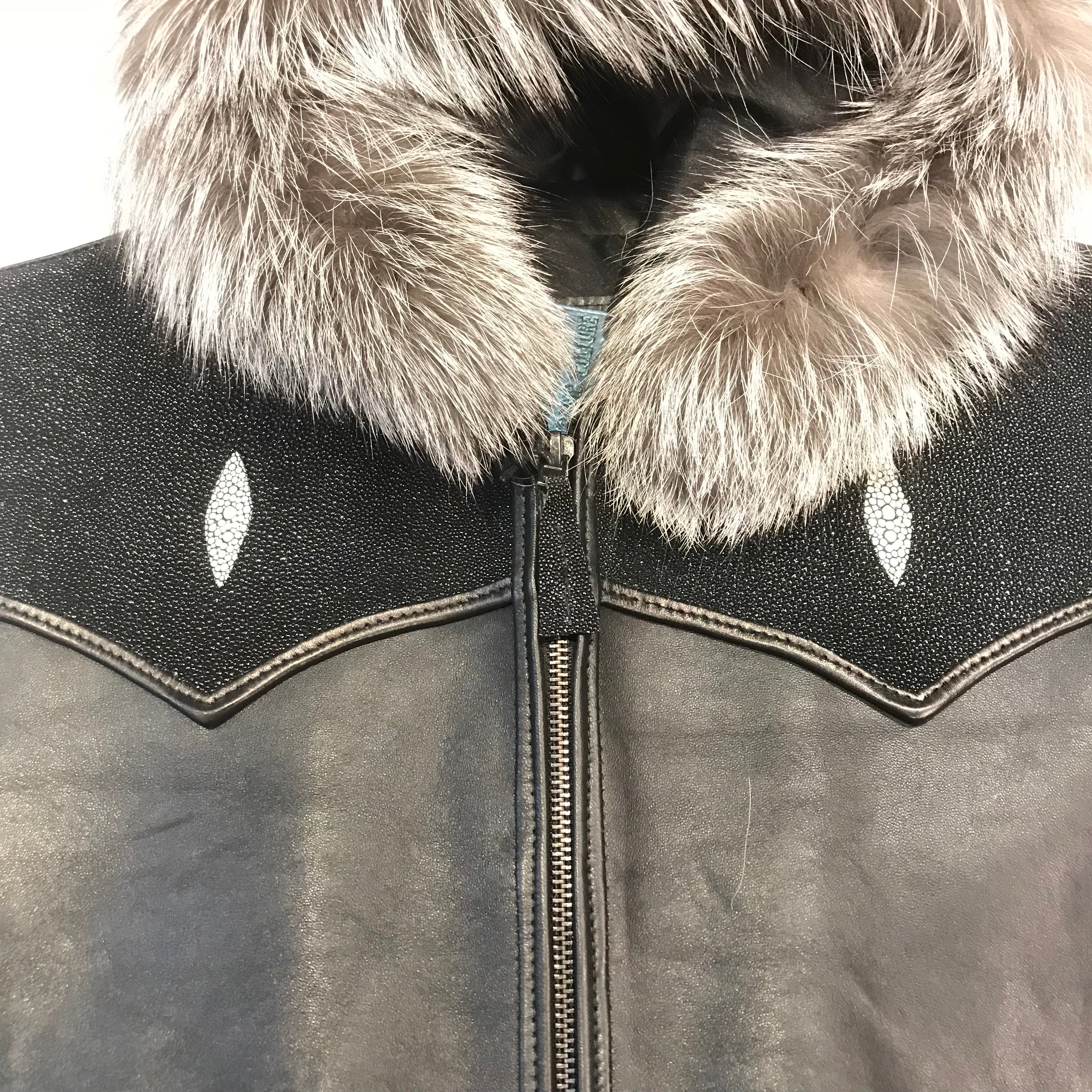 Kashani Black Stingray Silver Fox Hooded Vest - Dudes Boutique