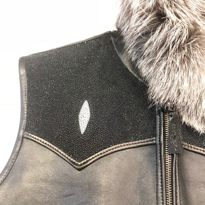 Kashani Black Stingray Silver Fox Hooded Vest - Dudes Boutique