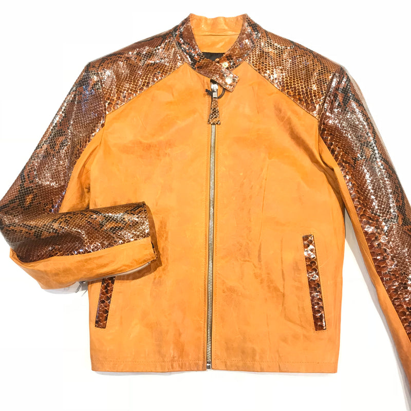 Kashani Honey Comb Python Leather Biker Jacket - Dudes Boutique