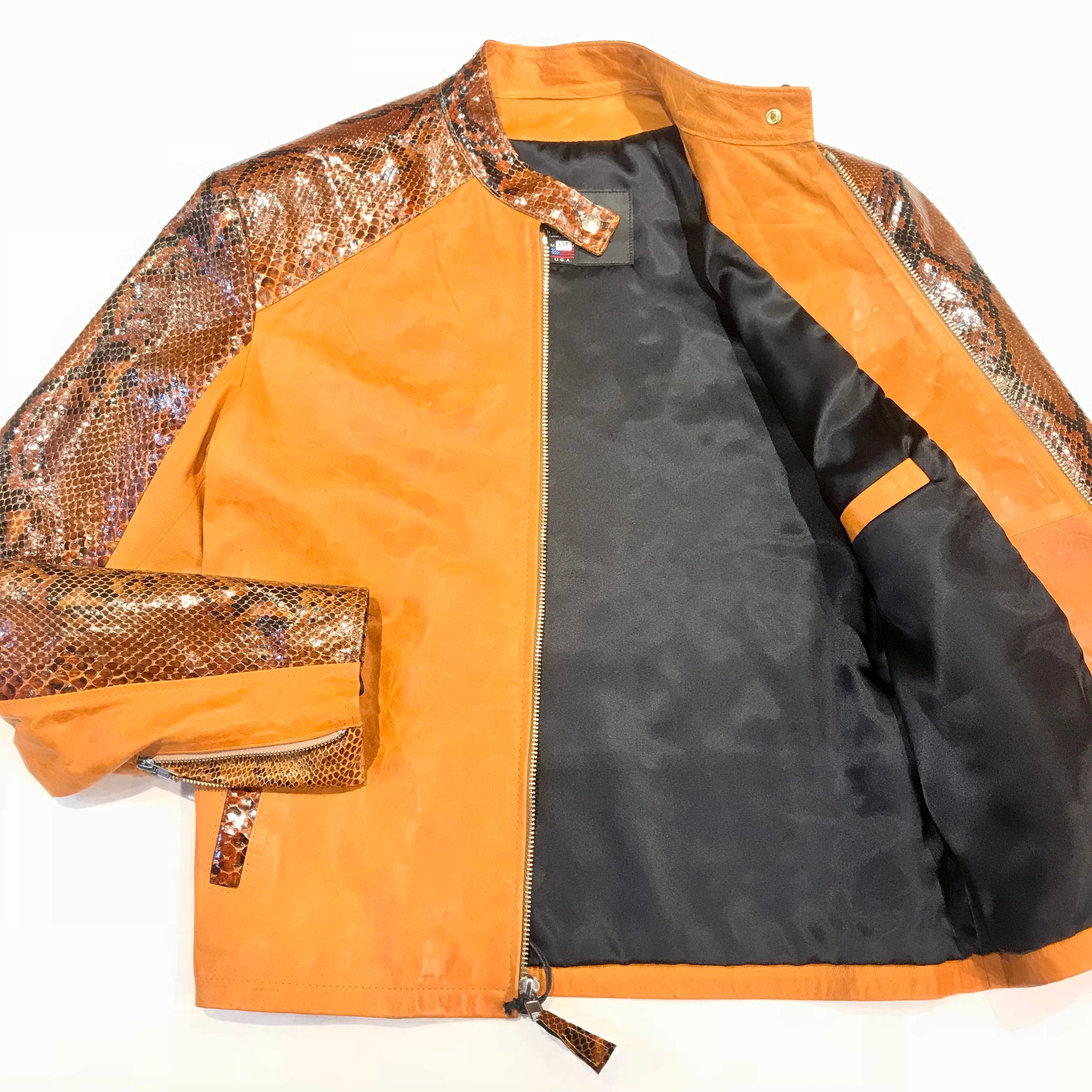 Kashani Honey Comb Python Leather Biker Jacket - Dudes Boutique