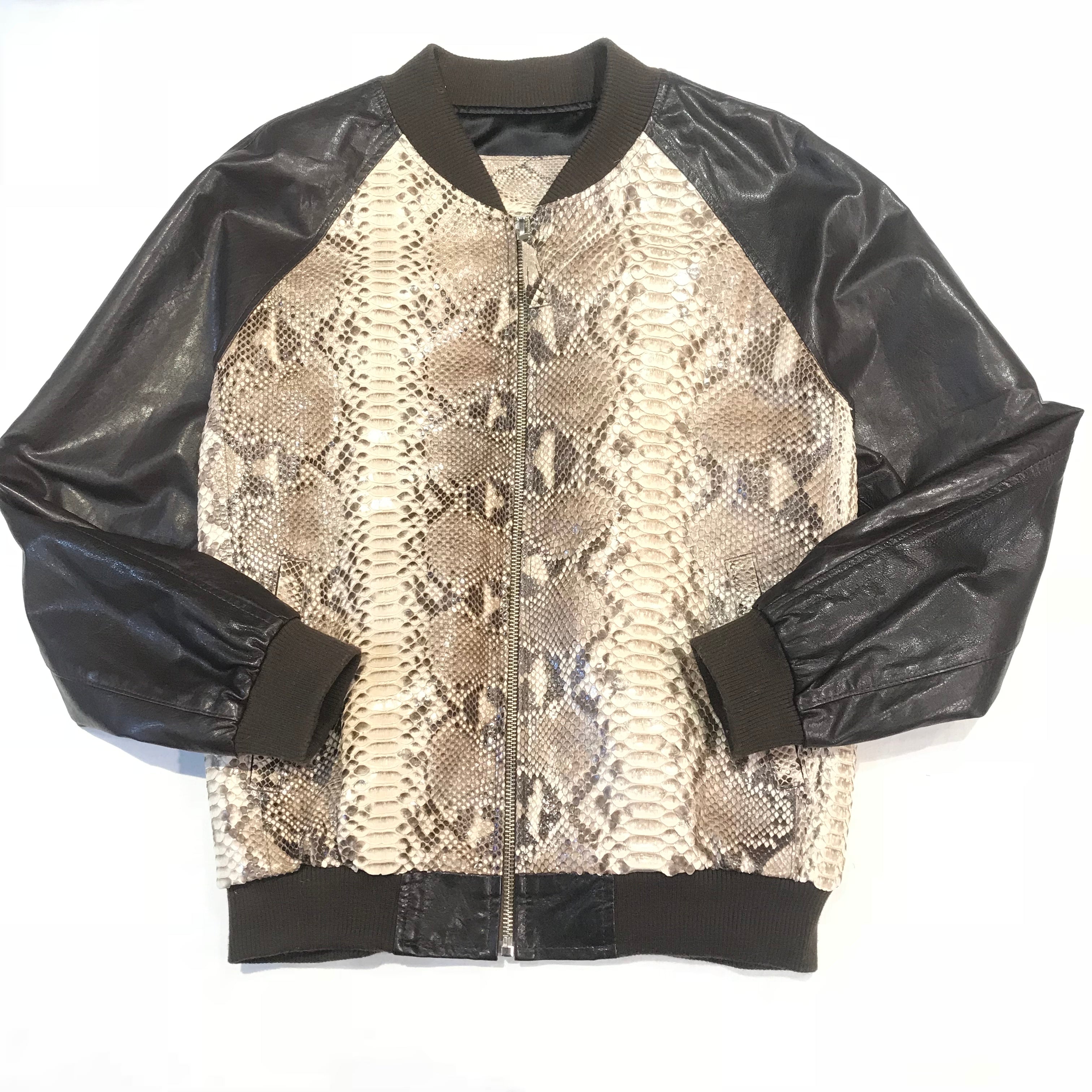 Kashani Dark Brown Natural Python Bomber Jacket - Dudes Boutique