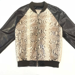 Kashani Dark Brown Natural Python Bomber Jacket - Dudes Boutique