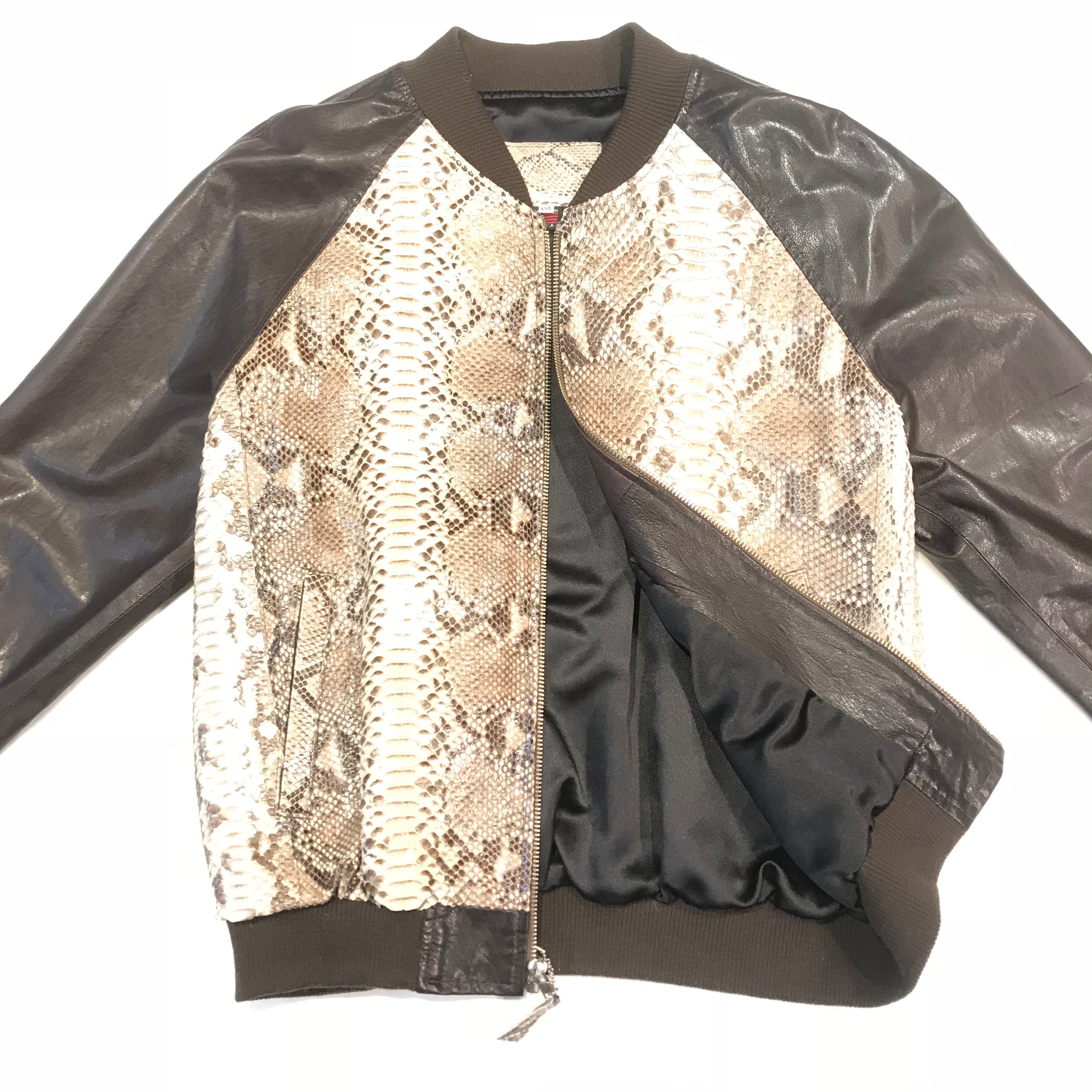 Kashani Dark Brown Natural Python Bomber Jacket - Dudes Boutique