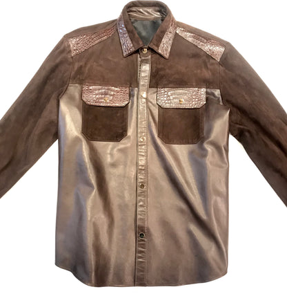 Kashani Deep Brown Suede Hornback Lambskin Shirt - Dudes Boutique