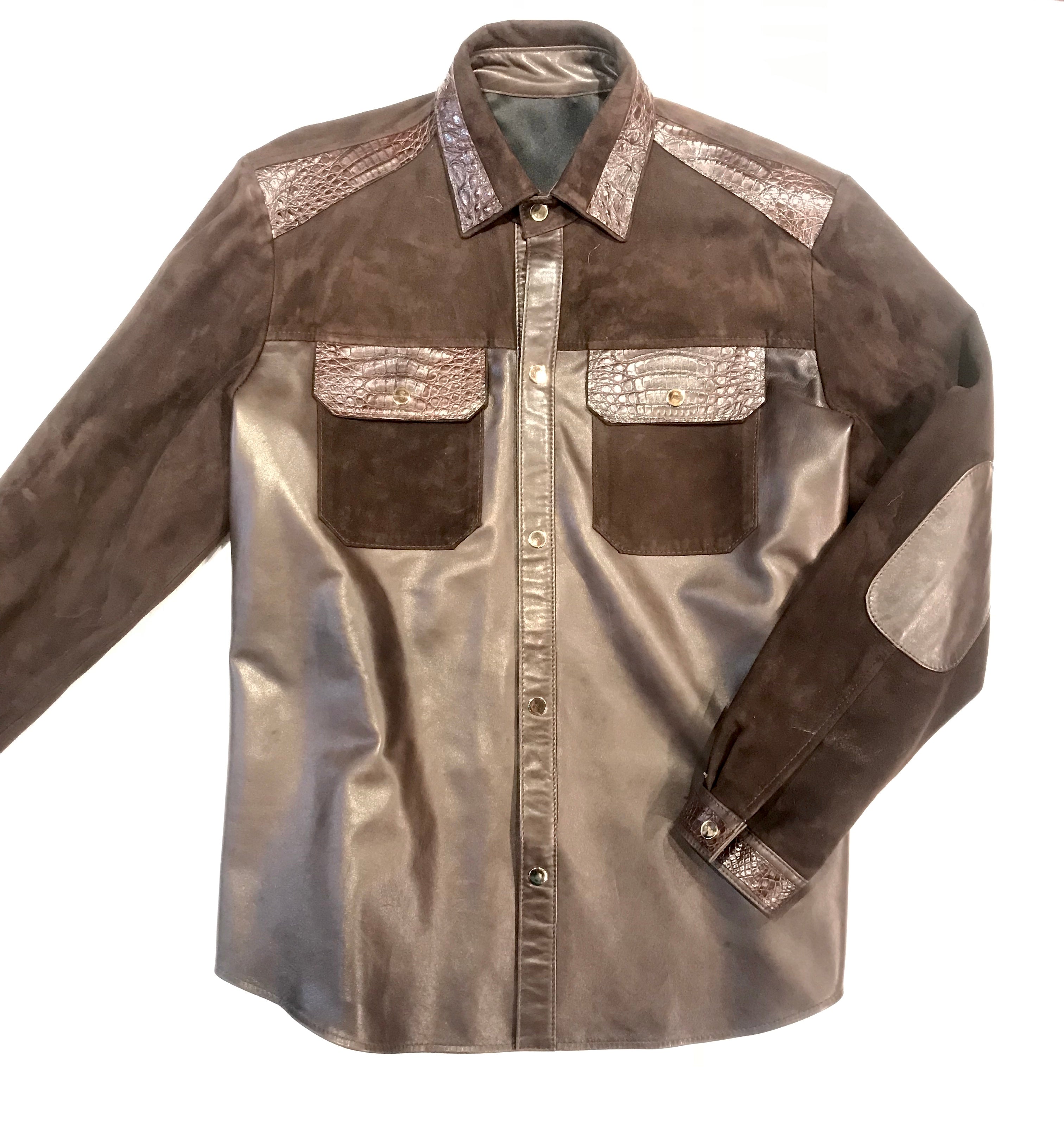 Kashani Deep Brown Suede Hornback Lambskin Shirt - Dudes Boutique