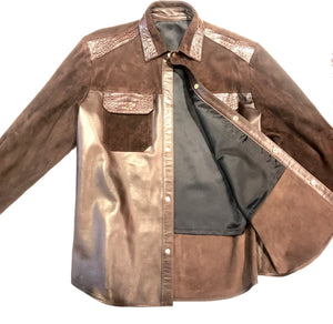 Kashani Deep Brown Suede Hornback Lambskin Shirt - Dudes Boutique