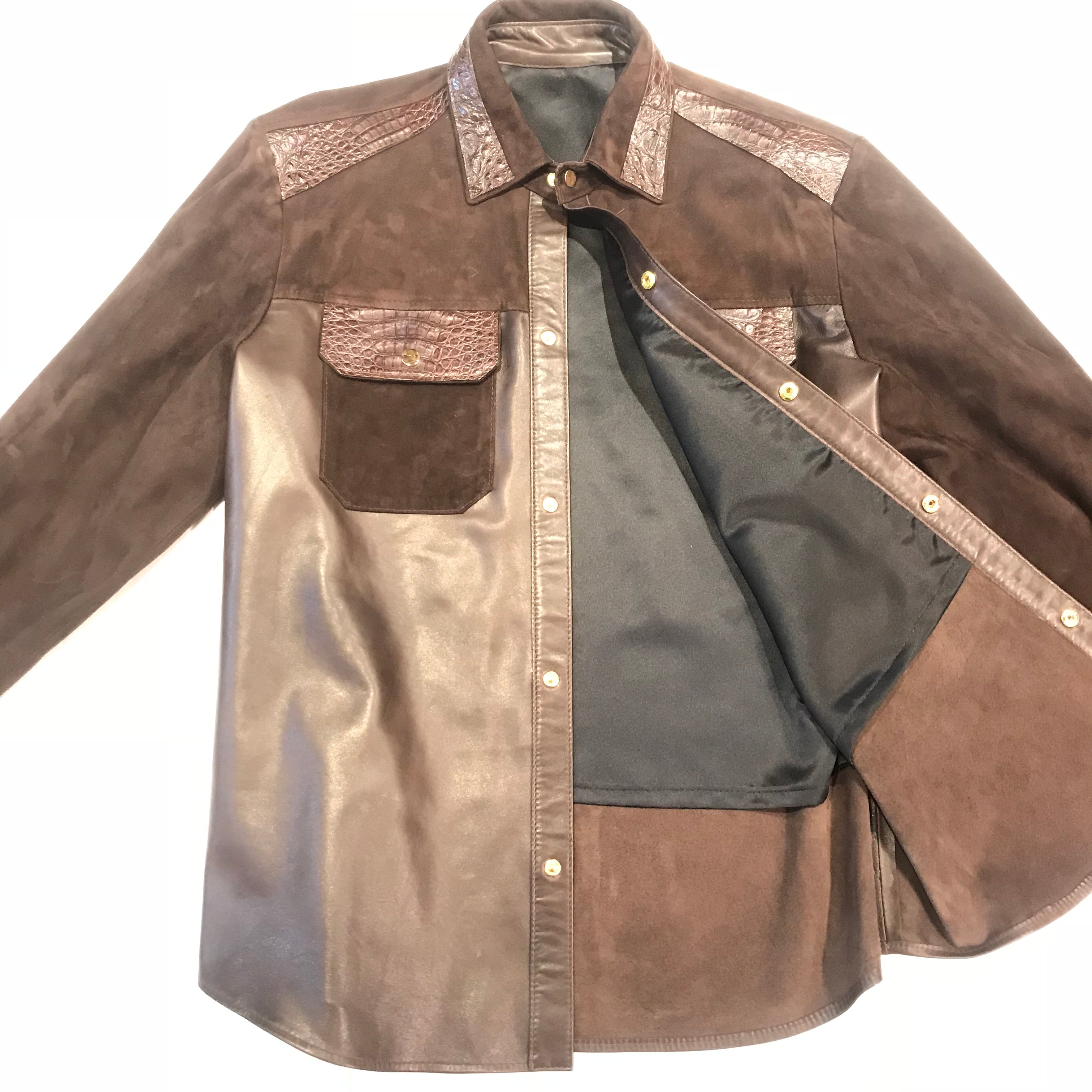 Kashani Deep Brown Suede Hornback Lambskin Shirt - Dudes Boutique