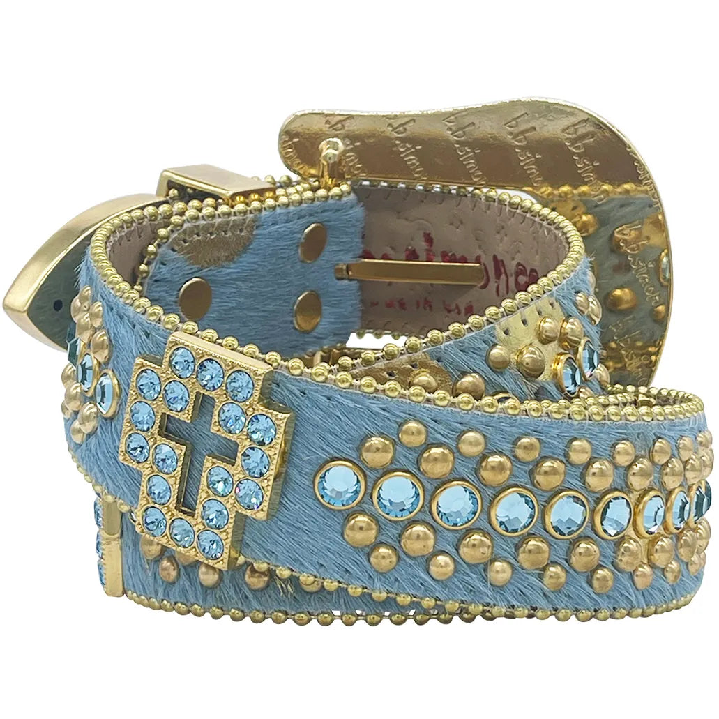 b.b. Simon Aqua Gold Cross Zafirah Pony Crystal Belt - Dudes Boutique