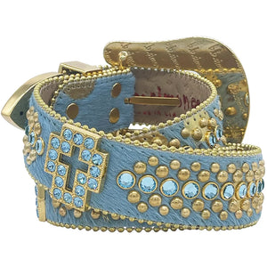 b.b. Simon Aqua Gold Cross Zafirah Pony Crystal Belt - Dudes Boutique