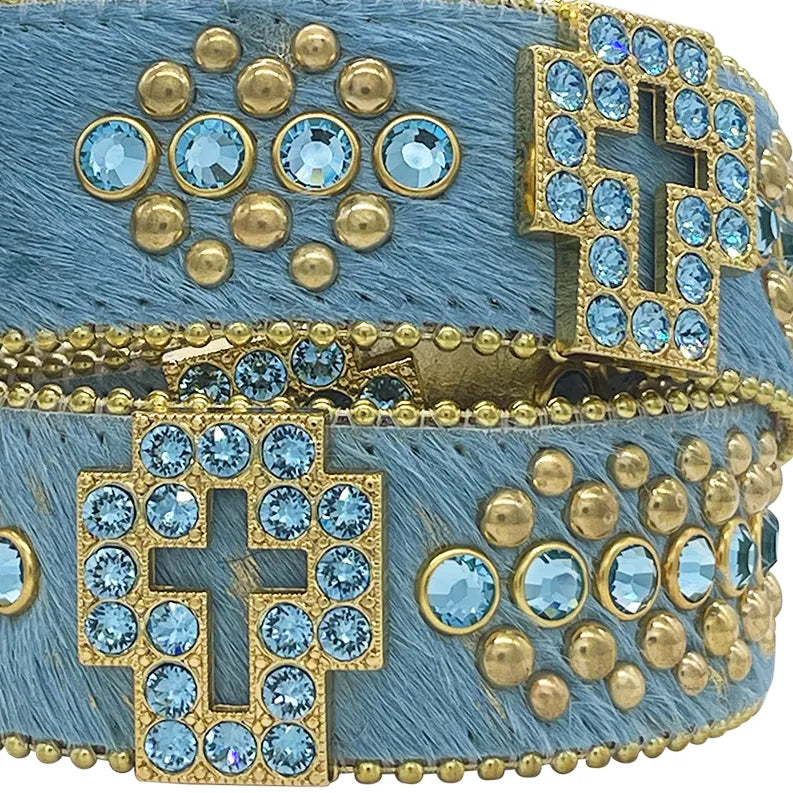 b.b. Simon Aqua Gold Cross Zafirah Pony Crystal Belt - Dudes Boutique