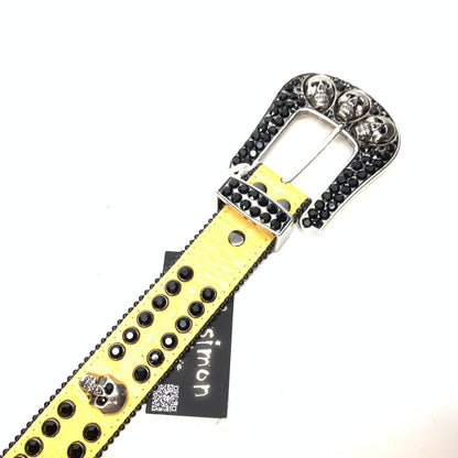b.b. Simon Yellow Black Skull Double Row Crystal Belt - Dudes Boutique