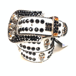 b.b. Simon White Black Skull Double Row Crystal Belt - Dudes Boutique