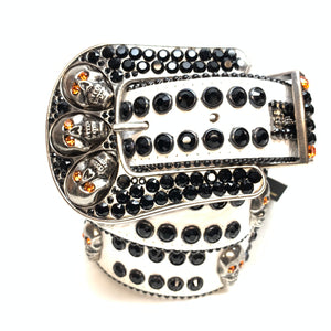 b.b. Simon White Black Skull Double Row Crystal Belt - Dudes Boutique